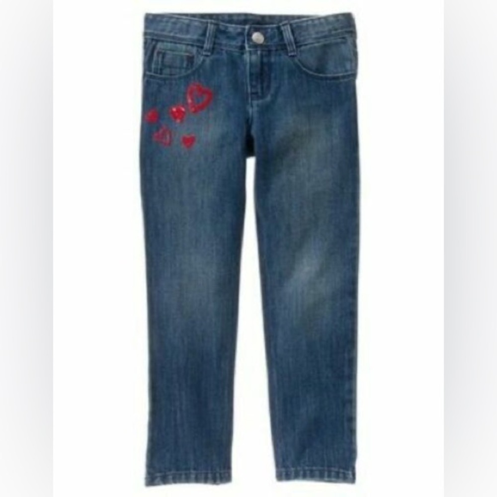 223.  GYMBOREE COZY VALENTINE SZ 10 BOYFRIEND DENIM w/ RED HEARTS JEANS PANTS